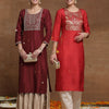 Indyancart IE Pack of 2 Ethnic Motifs Embroidered Straight Kurta