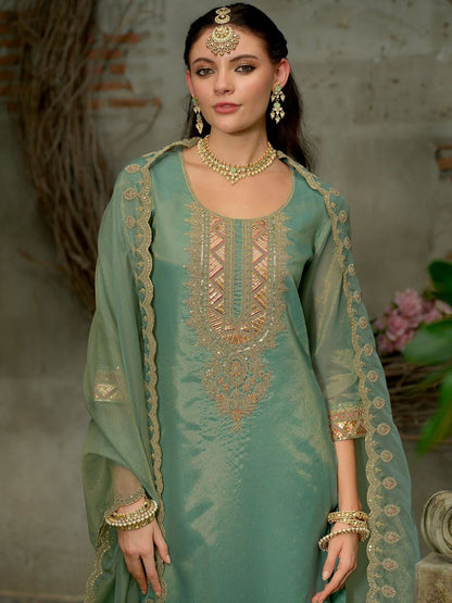 Indyancart IE Women's Ethnic Motifs Embroidered Kurta with Trousers & Dupatta