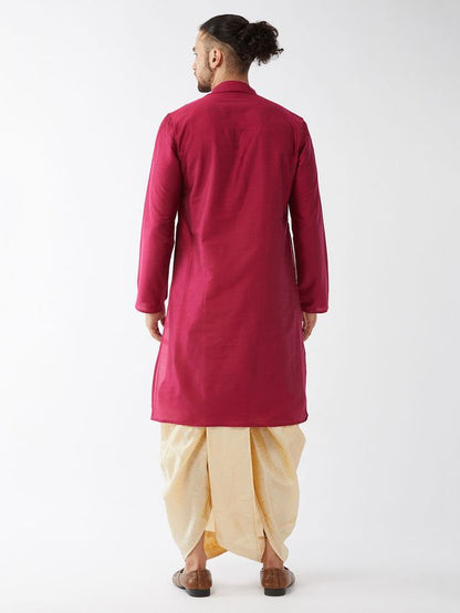 Men's Pink Viscose Blend Straight Kurta and Dhoti Set