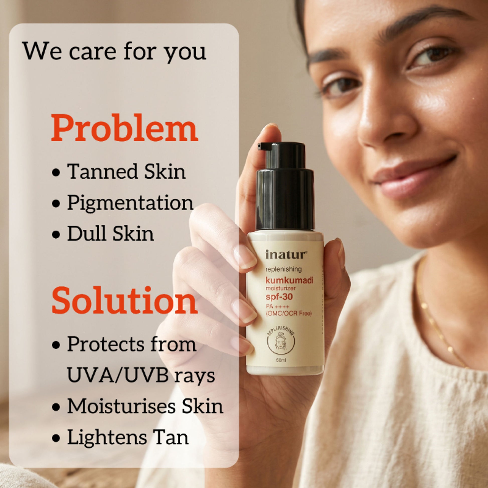 inatur Kumkumadi Sunscreen SPF 30 PA++++, Ayurvedic Moisturizer, No White Cast, UV Protection