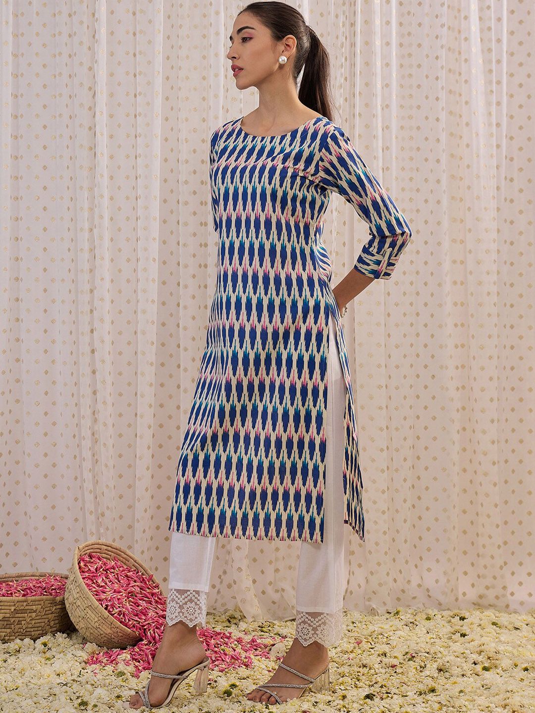 Dhiyona IE Geometric Printed Straight Pure Cotton Kurta