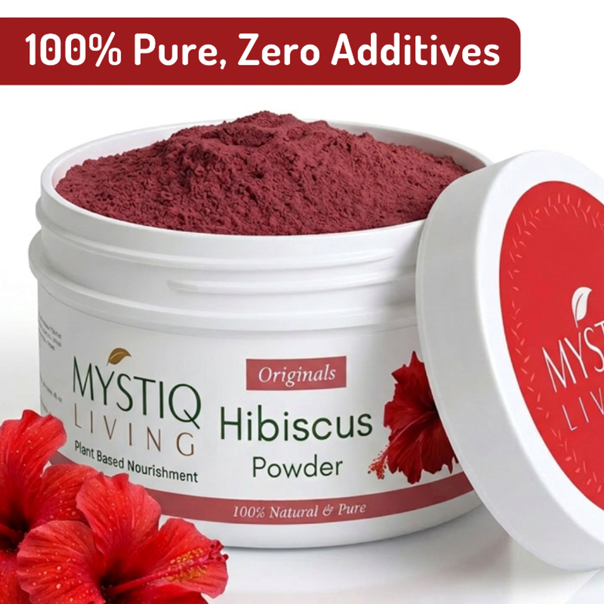 Mystiq Living Organic Hibiscus Powder for Long Thick Hair, Face & Skin Care