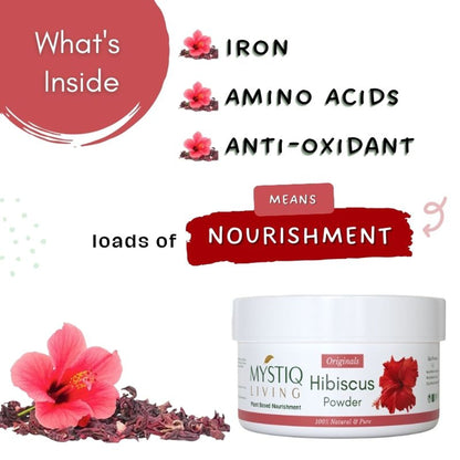 Mystiq Living Organic Hibiscus Powder for Long Thick Hair, Face & Skin Care