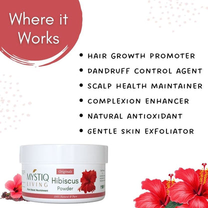 Mystiq Living Organic Hibiscus Powder for Long Thick Hair, Face & Skin Care