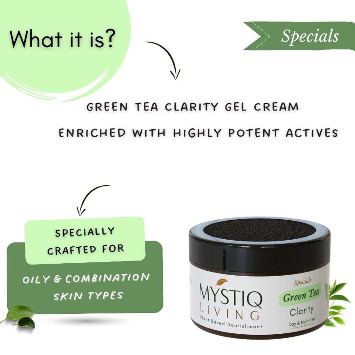 Mystiq Living Acne Gel Cream, Face Moisturizer For Oily Skin With Green Tea, Best Cream For Pimple