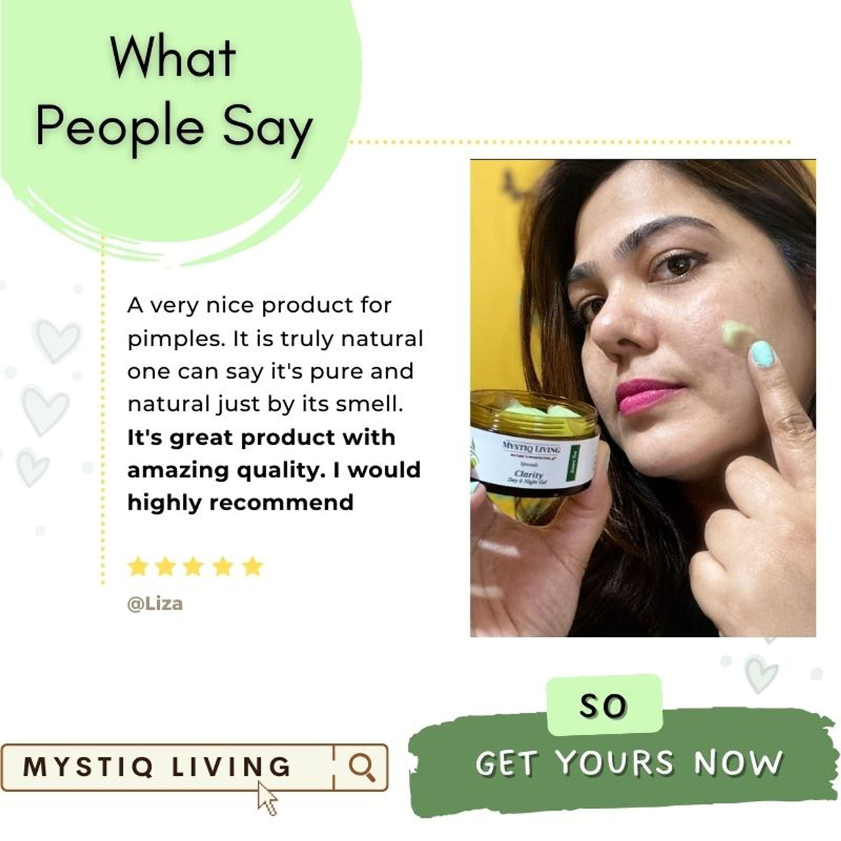 Mystiq Living Acne Gel Cream, Face Moisturizer For Oily Skin With Green Tea, Best Cream For Pimple