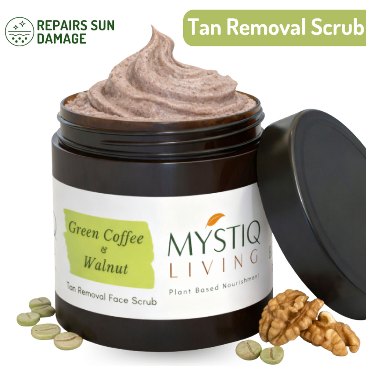 Mystiq Living Face Scrub & Exfoliator For Blackheads, Tan Removal For Glowing Skin With Walnut