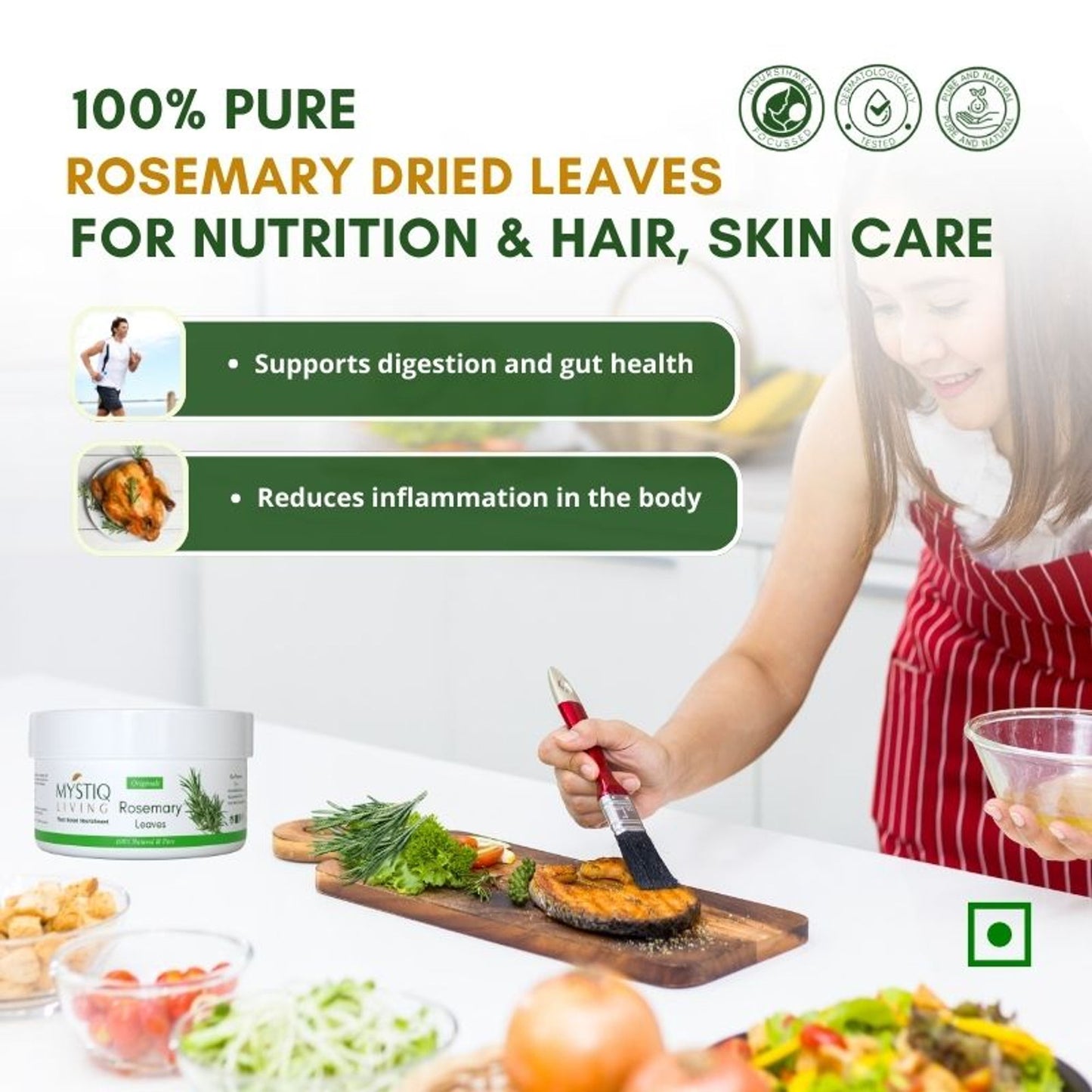 Mystiq Living Dried Rosemary Leaves for Hair Growth & Tea Infusion, 100% Dry and Organic