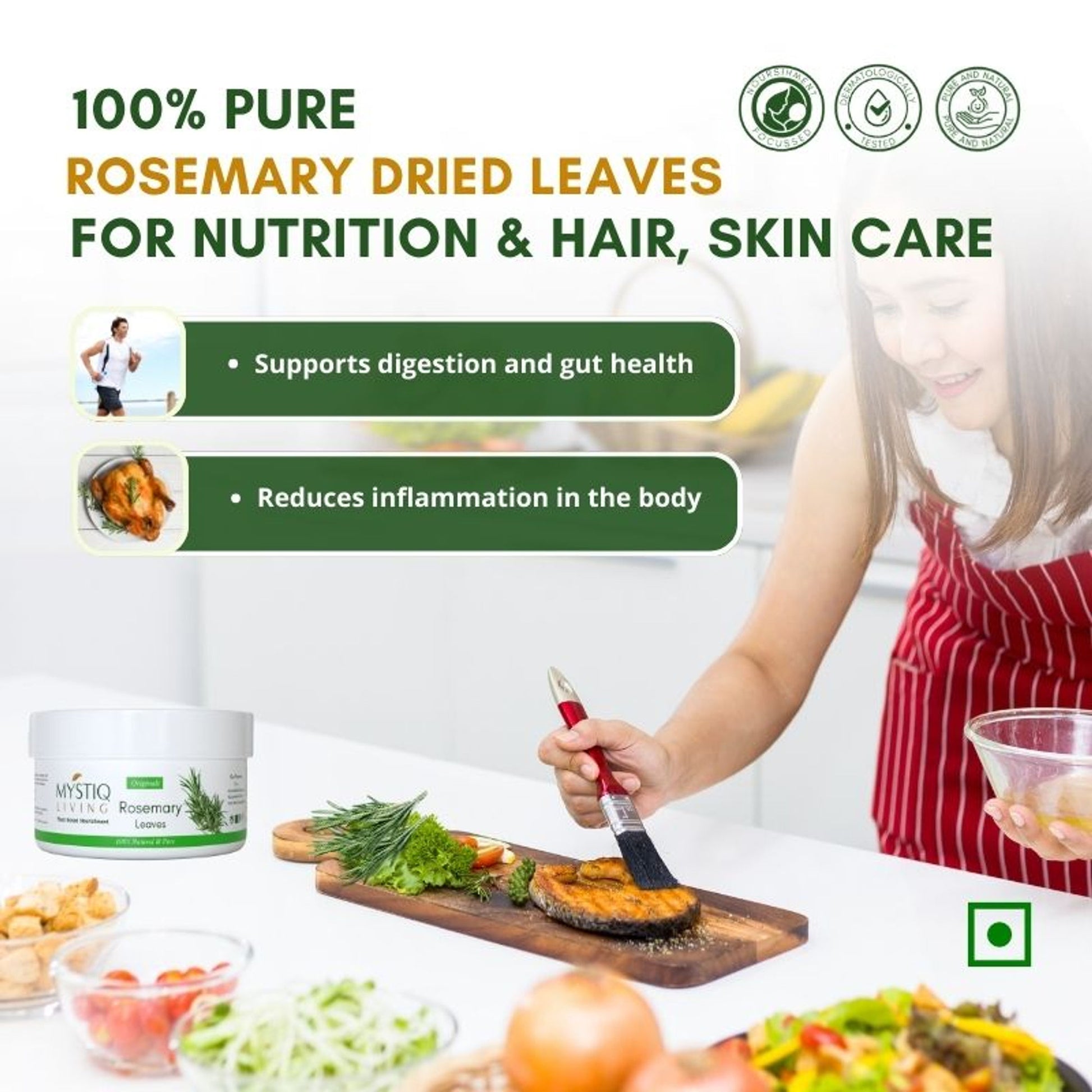 Mystiq Living Dried Rosemary Leaves for Hair Growth & Tea Infusion, 100% Dry and Organic