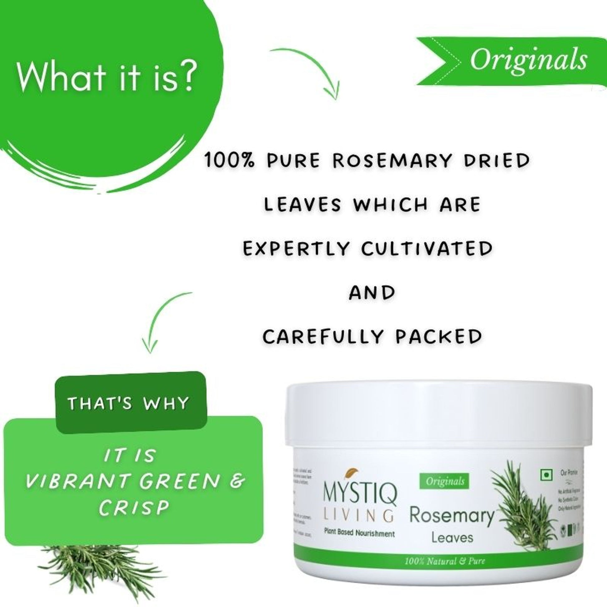 Mystiq Living Dried Rosemary Leaves for Hair Growth & Tea Infusion, 100% Dry and Organic