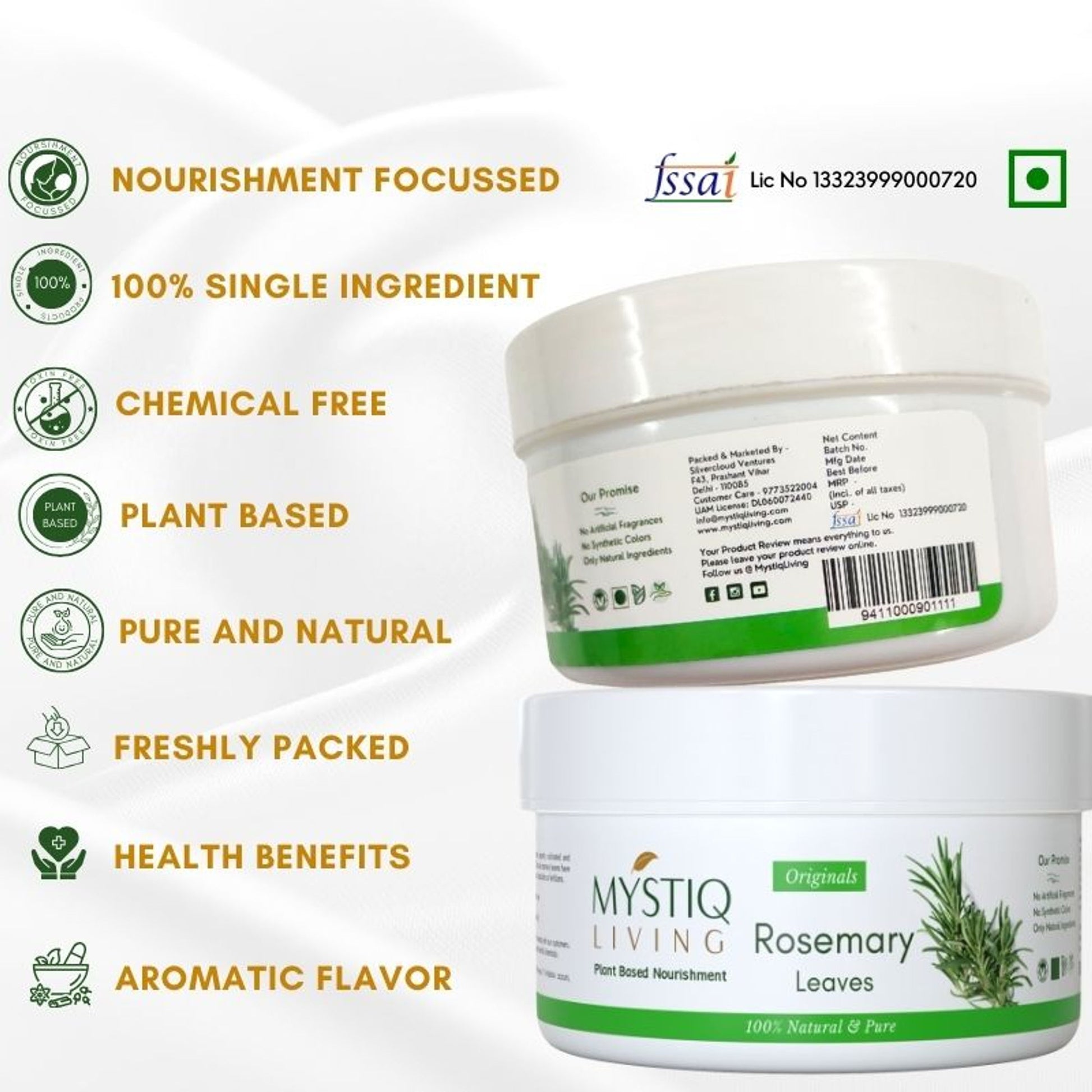 Mystiq Living Dried Rosemary Leaves for Hair Growth & Tea Infusion, 100% Dry and Organic