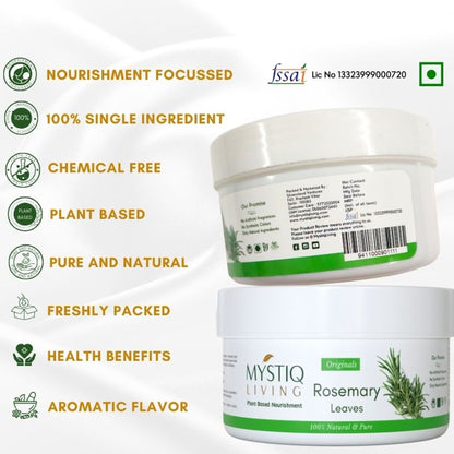 Mystiq Living Dried Rosemary Leaves for Hair Growth & Tea Infusion, 100% Dry and Organic