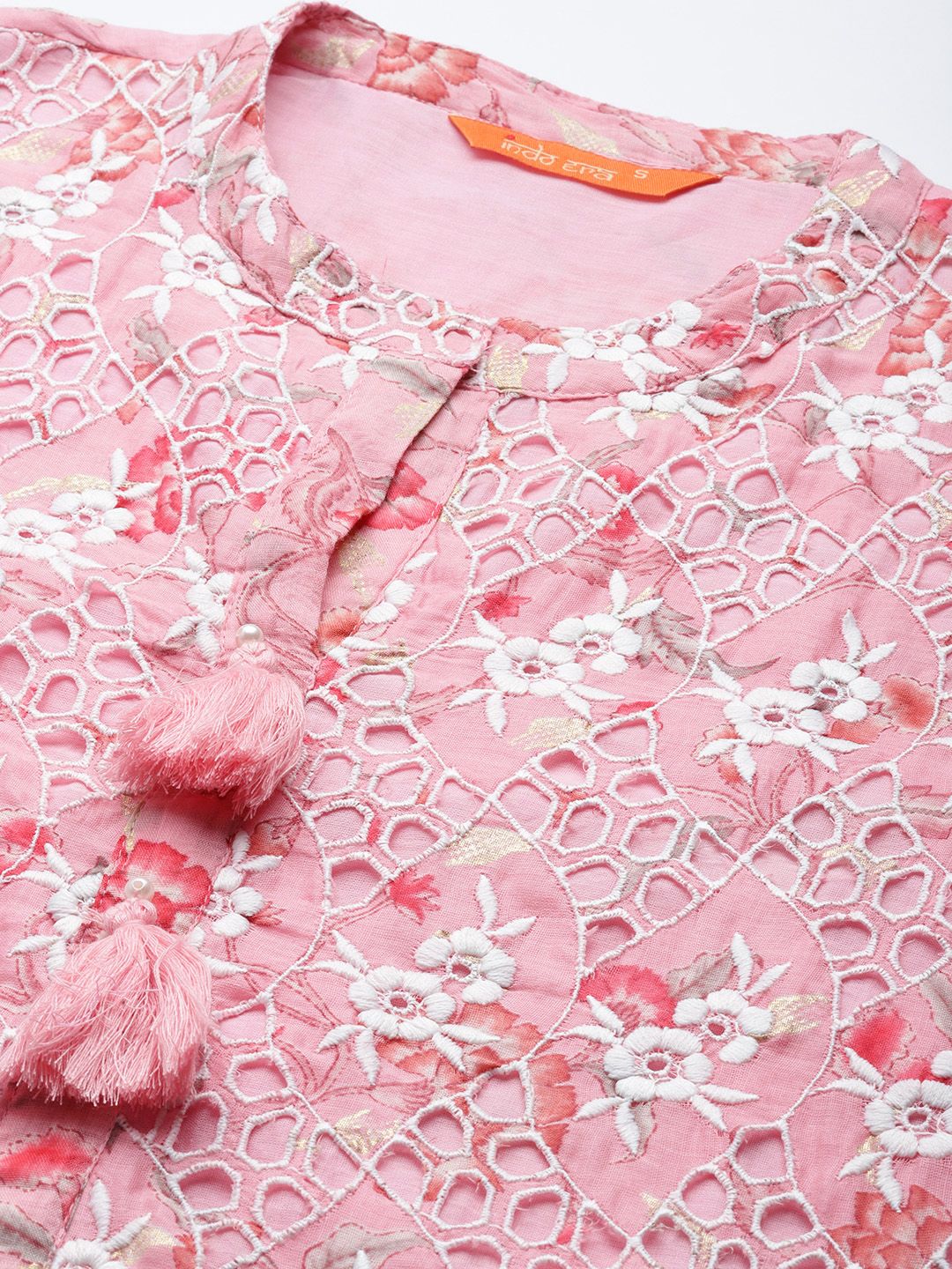 Indyancart IE Floral Embroidered Pure Cotton Co-Ords