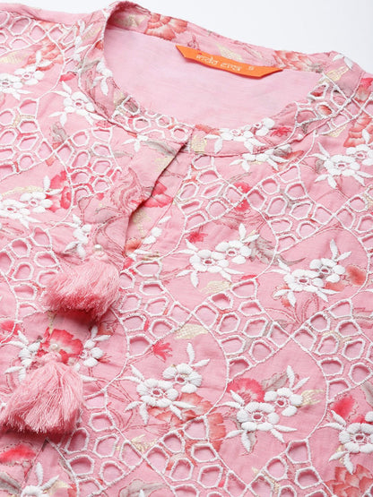 Indyancart IE Floral Embroidered Pure Cotton Co-Ords