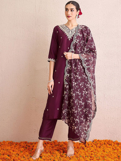 Dhiyona IE Women Floral Embroidered Regular Kurta with Trousers & With Dupatta