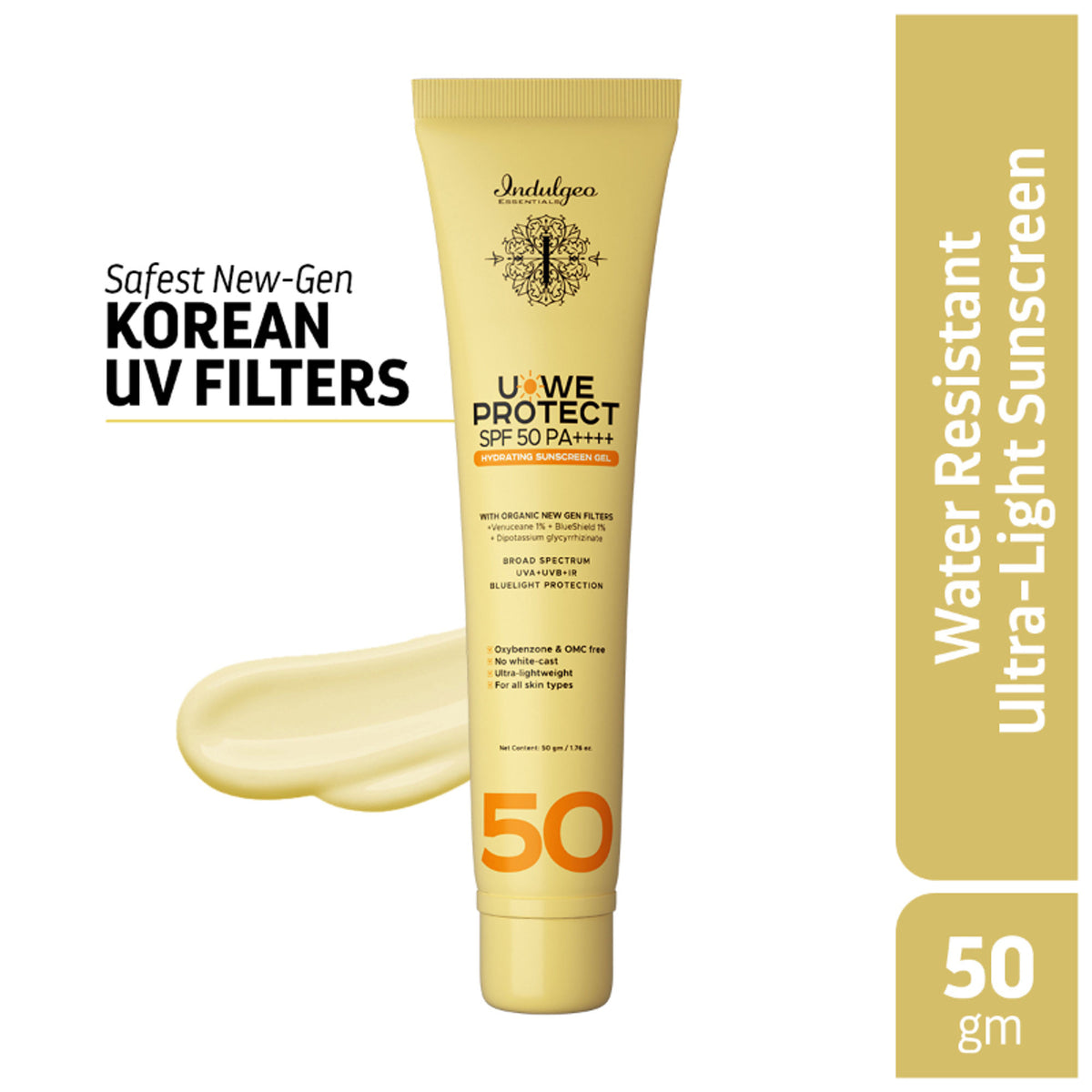 Indulgeo Essentials U-We Protect Ultra Light Sunscreen Gel Spf50 Pa++++ With Korean Uv Filters