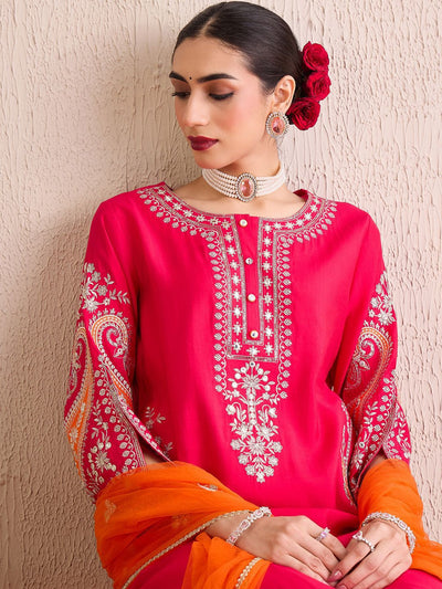 Indyancart IE Women Ethnic Motifs Embroidered Regular Kurta with Trousers & With Dupatta