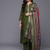 Dhiyona VA Women'sFloral Embroidered Notch Neck Mirror Work Straight Kurta With Trousers & Dupatta