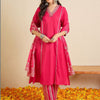 Dhiyona IE Women Ethnic Motifs Regular Thread Work Pure Cotton Kurta with Trousers & With Dupatta
