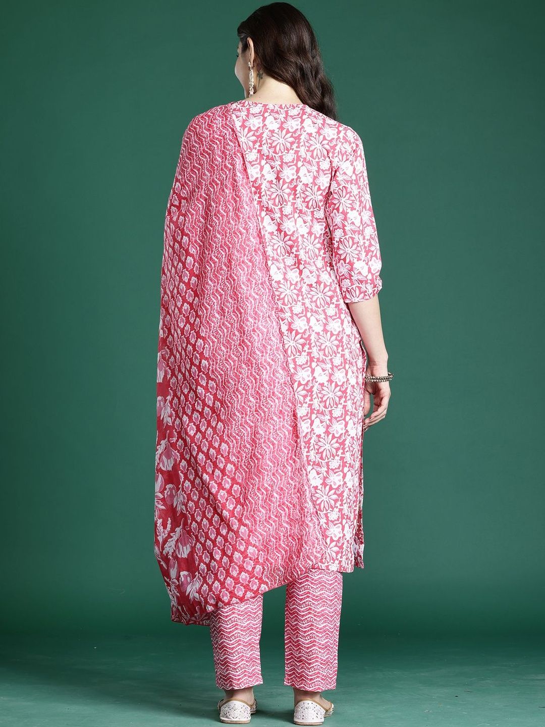 Women Floral Printed Regular Pure Cotton Kurta with Trousers & With Dupatta
