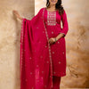 Dhiyona VV Women's Embroidered Silk Blend Kurta Pant Sets With Dupatta