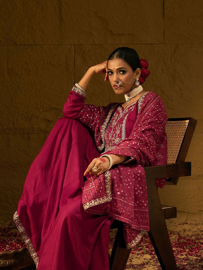 Indyancart IE Ethnic Motifs Embroidered Zari A-Line Kurta With Trousers & Dupatta