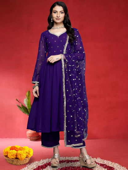 Indyancart VA Women Ethnic Motifs Embroidered Anarkali Kurta with Palazzo & Dupatta