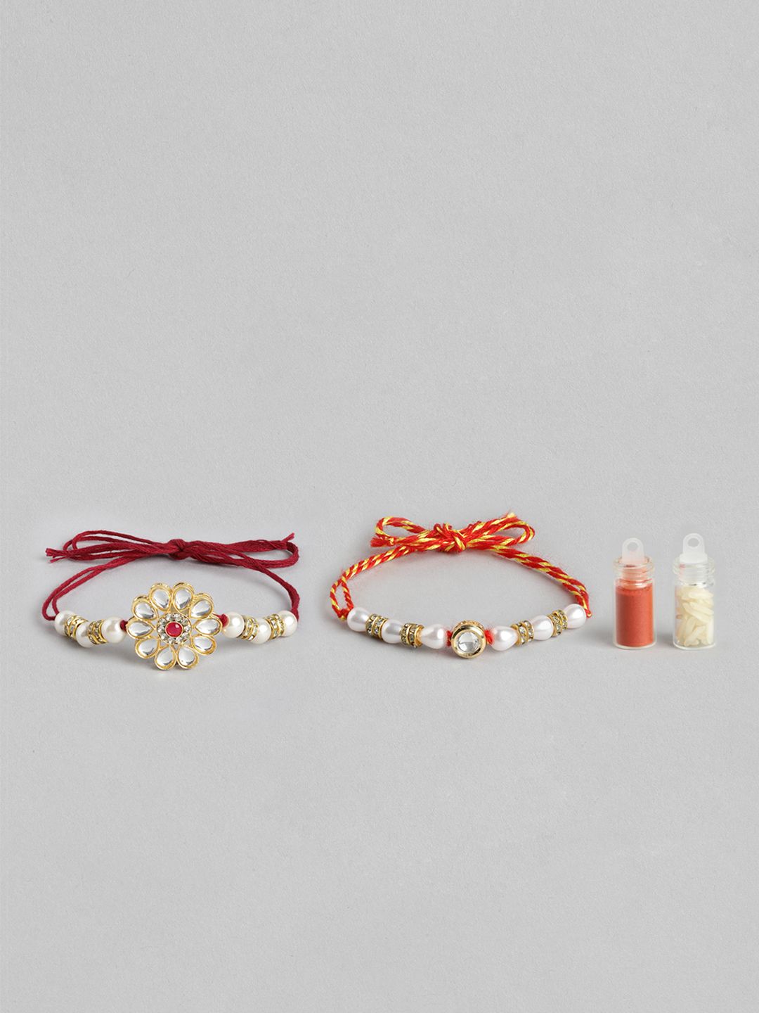 Anouk Unisex Set of 2 Beaded Bhai Bhabhi Rakhis With Roli & Chawal