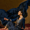 Dhiyona IE Ethnic Motifs Embroidered V-Neck Jacquard Straight Kurta With Trousers & Dupatta