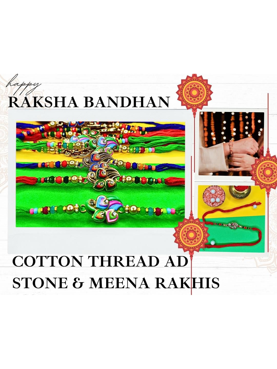 Anouk Set Of 12 Beaded Cotton Thread with AD Stones & Meenakari Designer Rakhi for Brother