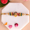 Dhiyona Green Stone Studded & Beaded Thread Rakhi With Roli Chawal With Greeting Card