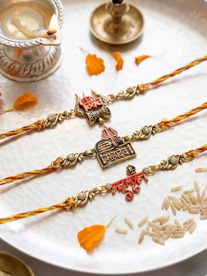 Anouk Set Of 3 Multicolor Mahadev Divine Thread Rakhi With Roli Chawal Chandan Mishri