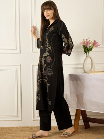Women Ethnic Motifs Embroidered Regular Thread Work Pure Cotton Kurta with Palazzos