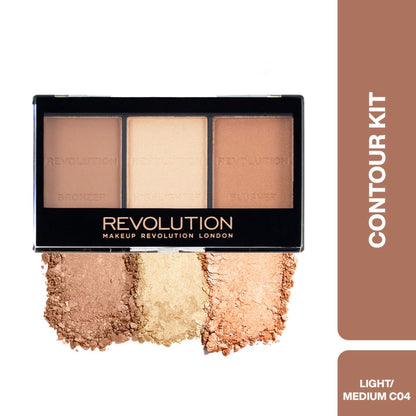 Makeup Revolution Ultra Sculpt & Contour Kit in Ultra Light-Medium C04 with contour powders and highlighters arranged in a compact palette.
