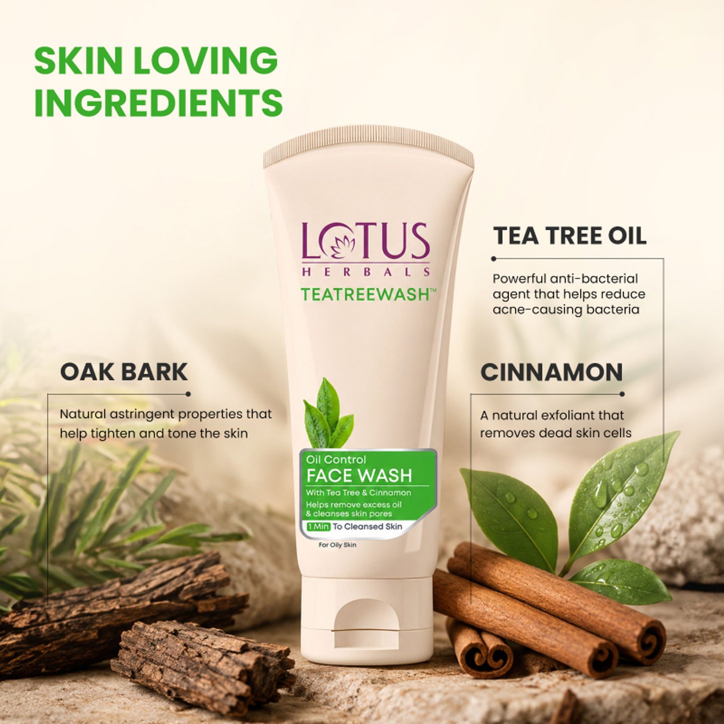 Lotus Herbals Teatreewash Face Wash With TeaTree Oil & Cinnamon And Helps Control Pimples & Acne