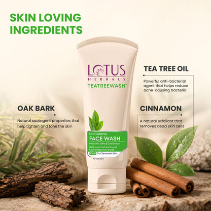 Lotus Herbals Teatreewash Face Wash With TeaTree Oil & Cinnamon And Helps Control Pimples & Acne