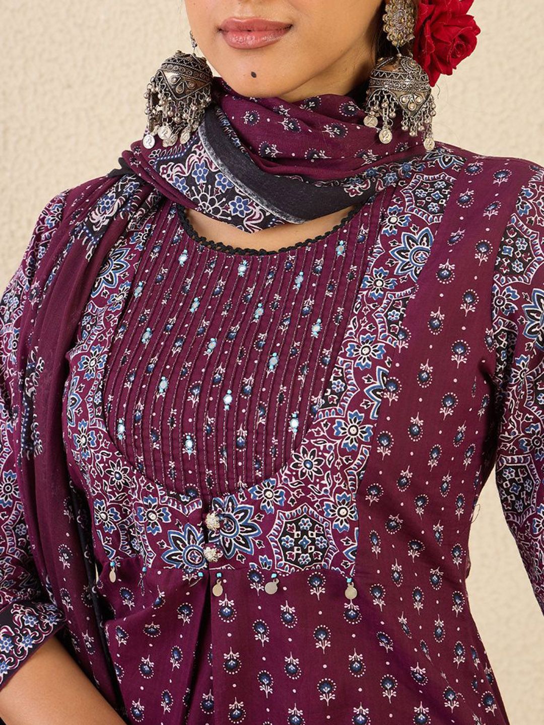 Women Ethnic Motifs Printed Pure Cotton Kurta with Trousers & Dupatta Kurta Sets