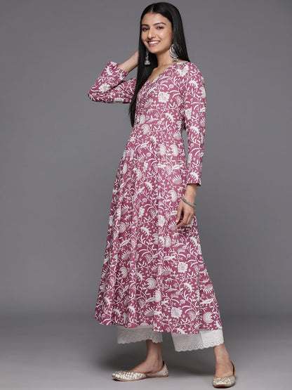 Indyancart VA Women's Floral Printed Cotton Kurta