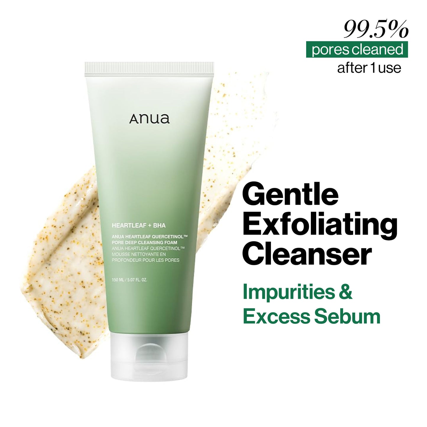 Anua Heartleaf Quercetinol Pore Deep Cleansing Foam with 0.5% BHA For Gentle Exfoliation