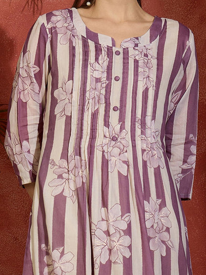 Dhiyona IE Printed Pure Cotton A-Line Tunic & Trousers Co-Ord Set