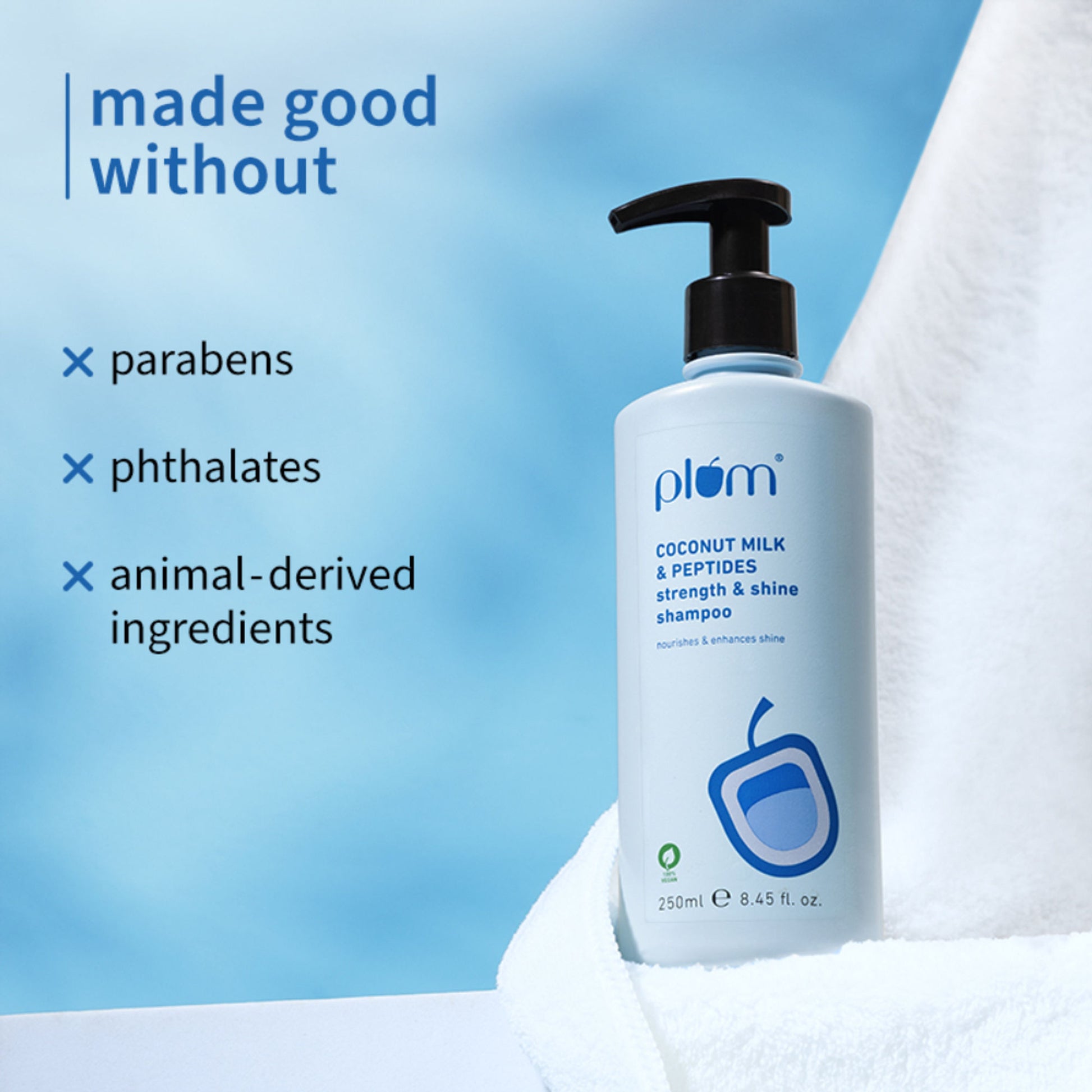 Plum Peptides Shampoo with Coconut Milk for Dry & Rough Hair 22x softer hair in 1 wash