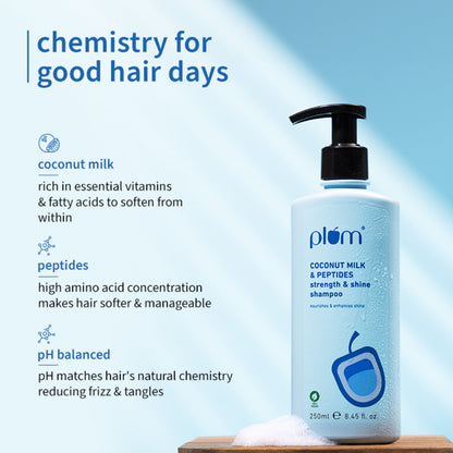Plum Peptides Shampoo with Coconut Milk for Dry & Rough Hair 22x softer hair in 1 wash