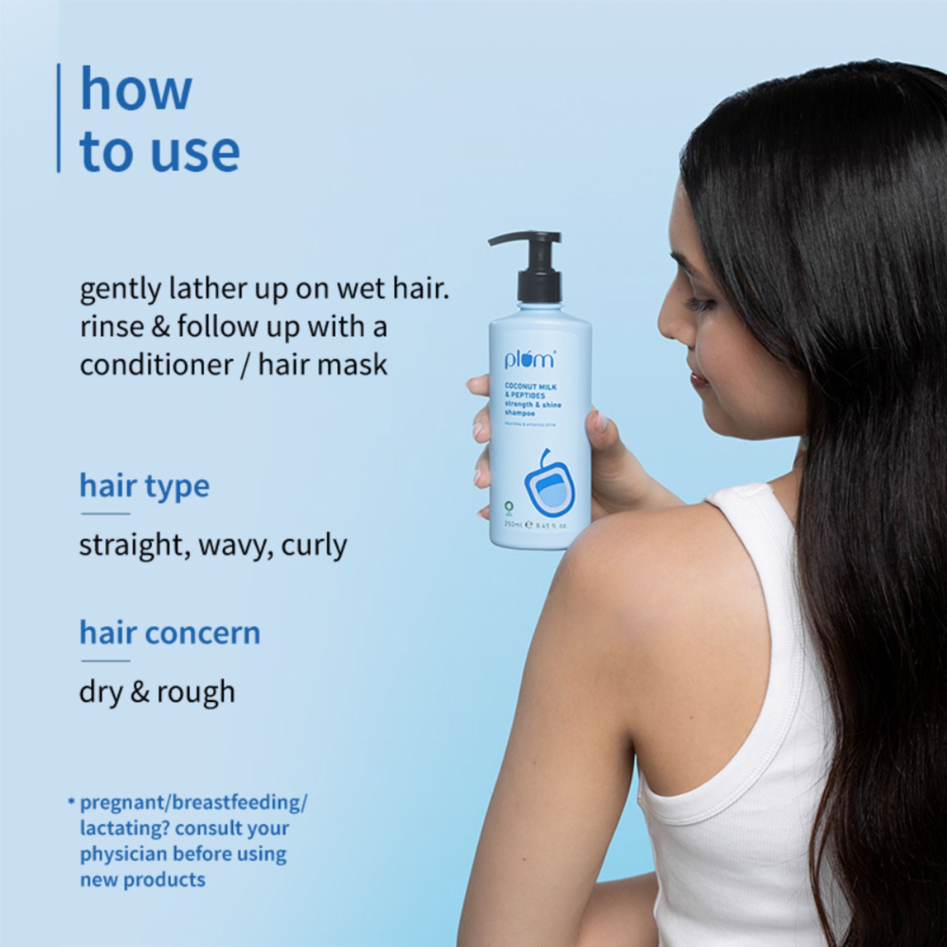 Plum Peptides Shampoo with Coconut Milk for Dry & Rough Hair 22x softer hair in 1 wash