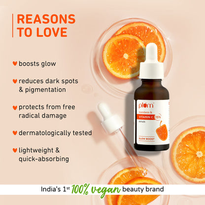 Plum 15% Vitamin C Glow Face Serum - Dermat Tested To Fight Dark Spots- Pigmentation & Dull Skin