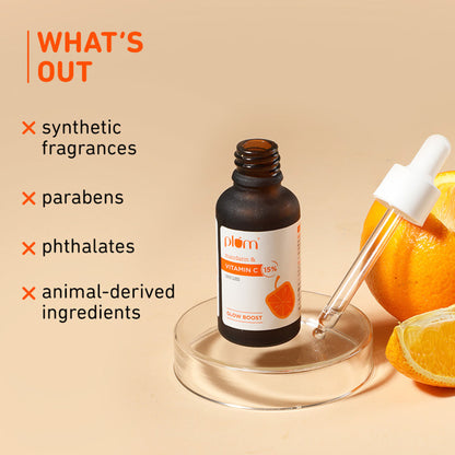 Plum 15% Vitamin C Glow Face Serum - Dermat Tested To Fight Dark Spots- Pigmentation & Dull Skin