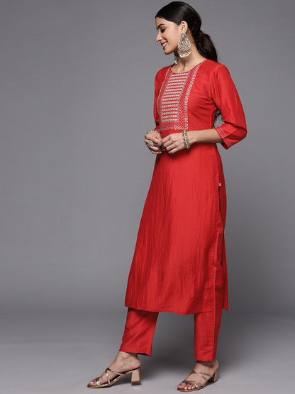 Indyancart VA Women's Ethnic Motifs Embroidered Sequinned Kurta with Trousers & Dupatta
