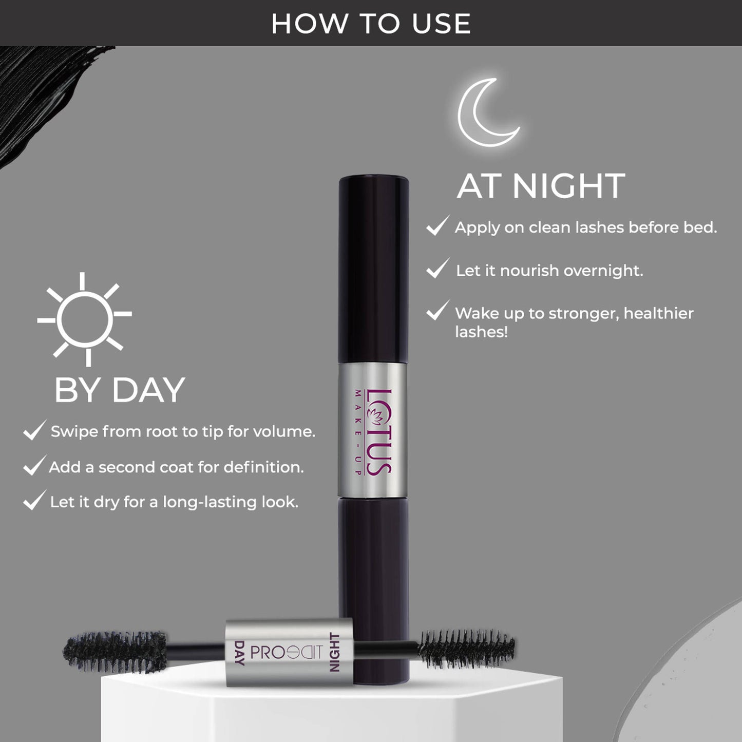 Lotus Make Up Proedit 2 In 1 Day & Night Voluminising Mascara & Lash Care