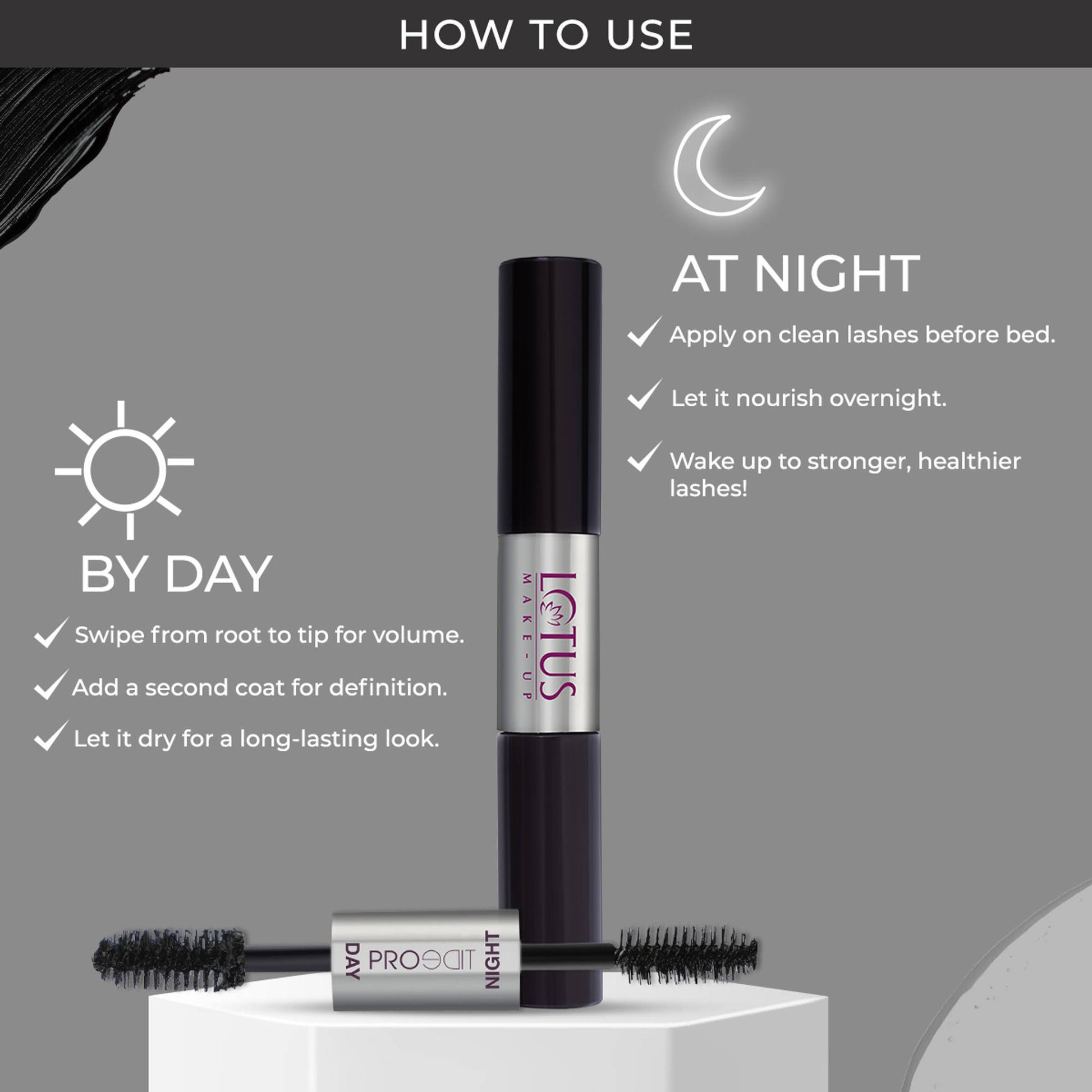 Lotus Make Up Proedit 2 In 1 Day & Night Voluminising Mascara & Lash Care