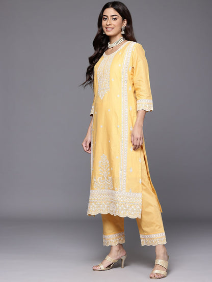 Indyancart VA Women's Embroidered Sequinned Pure Cotton Kurta with Trousers & Dupatta