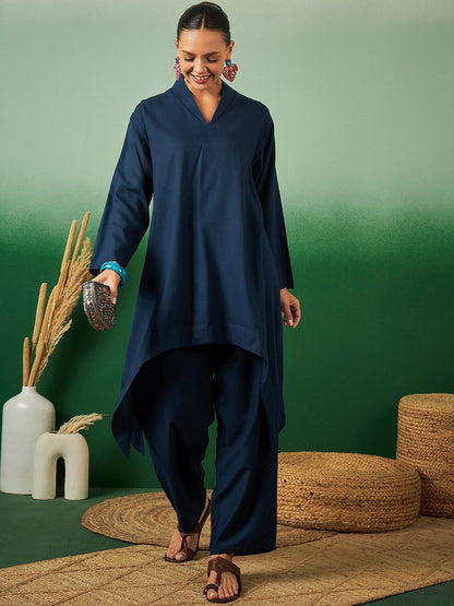 Indyancart SN Women's A Line Asymmetric Kurta With Trouser